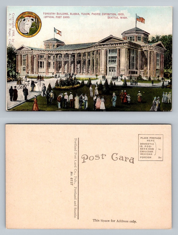 Seattle, WA-Washington, Forestry Bldg. Alaska Yukon Expo Vintage c1909 Postcard
