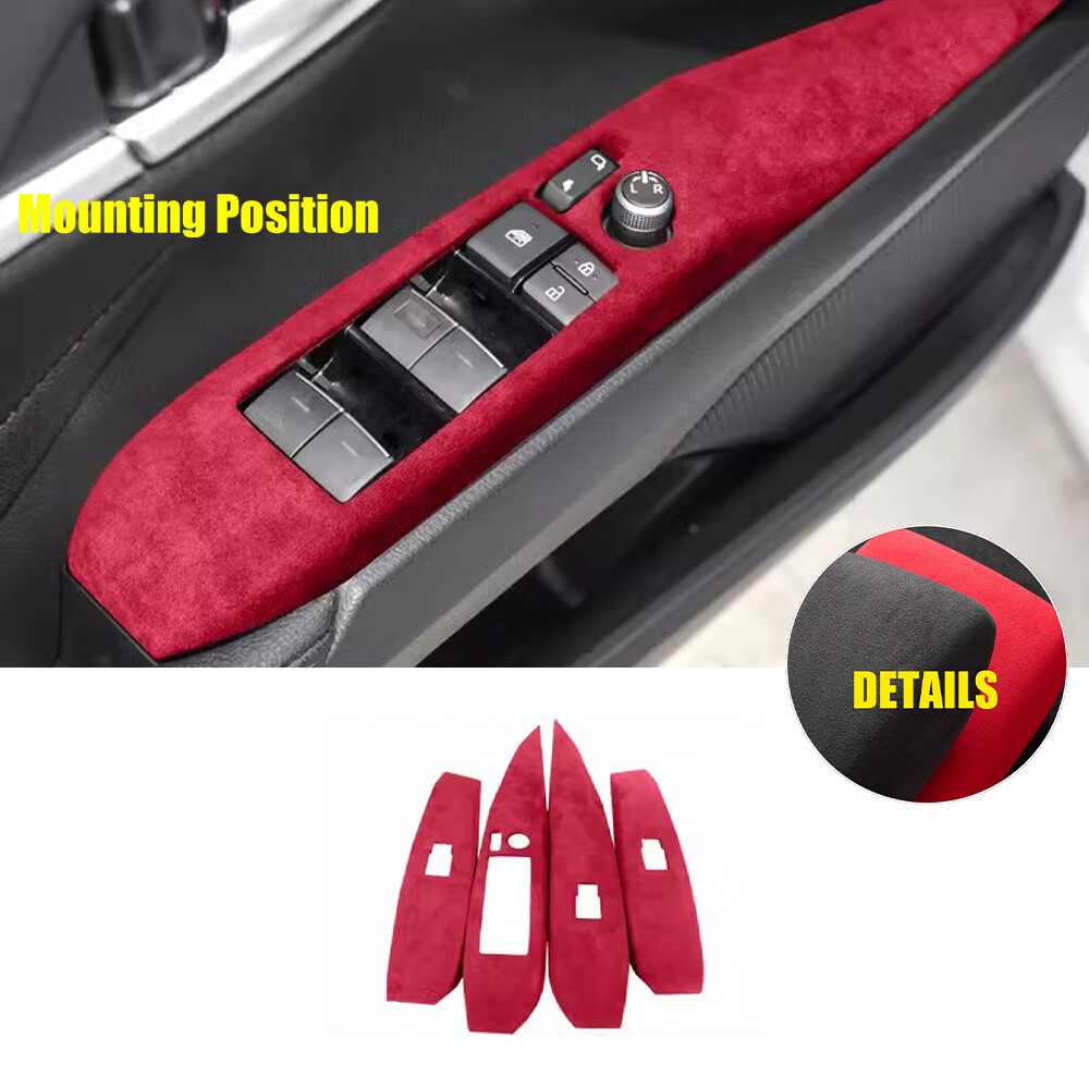Car Door Window Switch Lift Cover Trim 4* For Toyota Camry 2018-2023 Red Suede