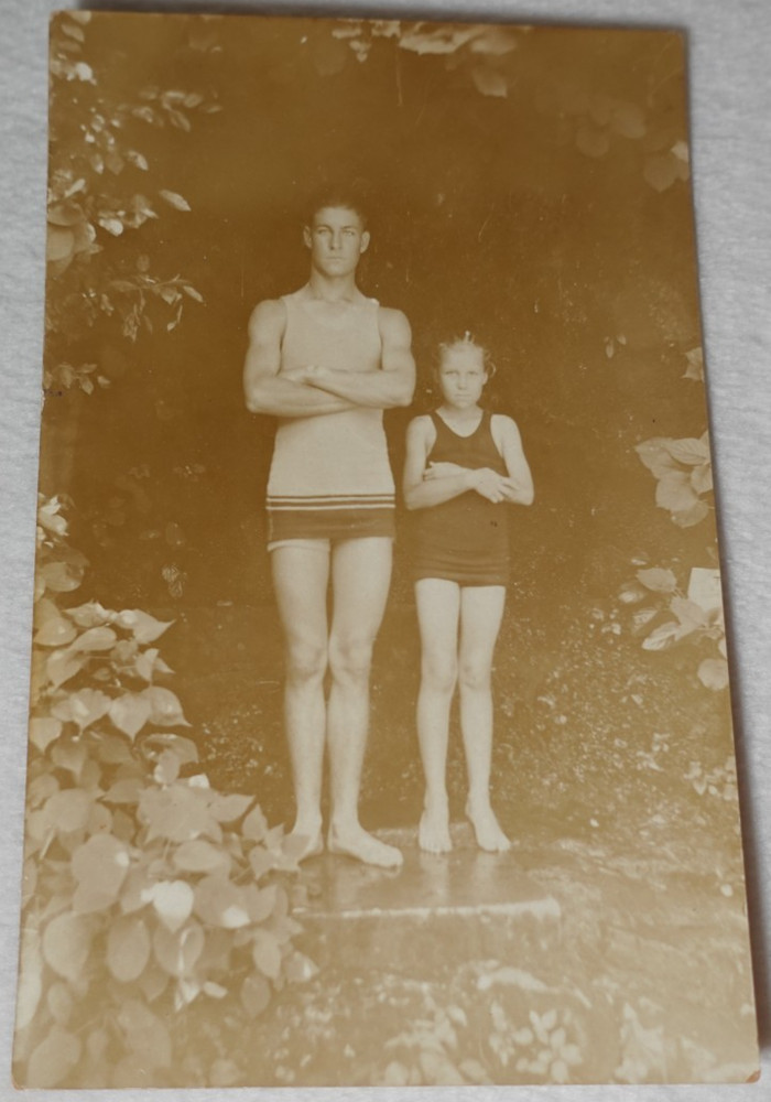 Brother Sister Siblings 1926 Hot Springs Arkansas Swimmers Antique RPPC Postcard