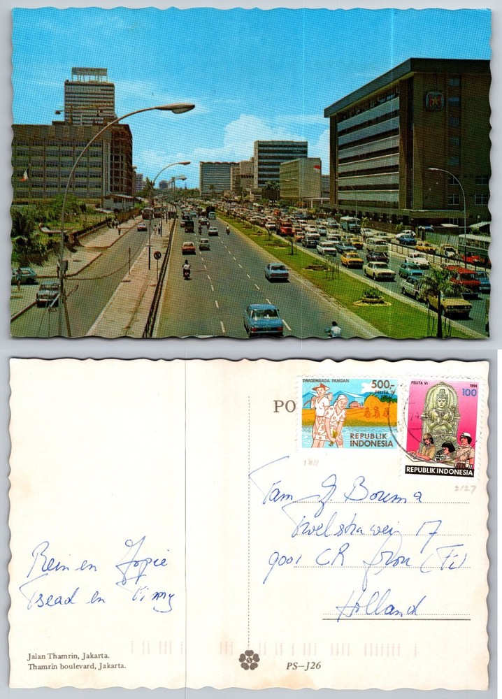 Jalan Thamrin Jakarta Indonesia 1994 Posted Postcard City View Traffic