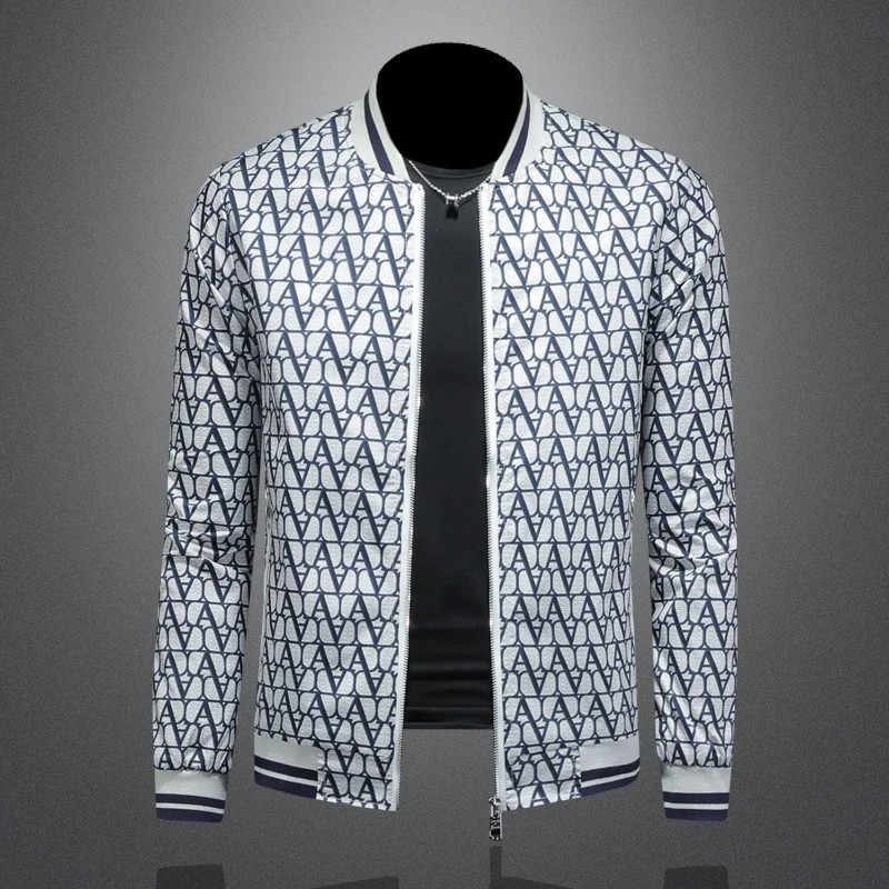 Men Luxury Fashion Trend Bomber Streetwear Long Sleeve Zipper Casual Jacket Coat