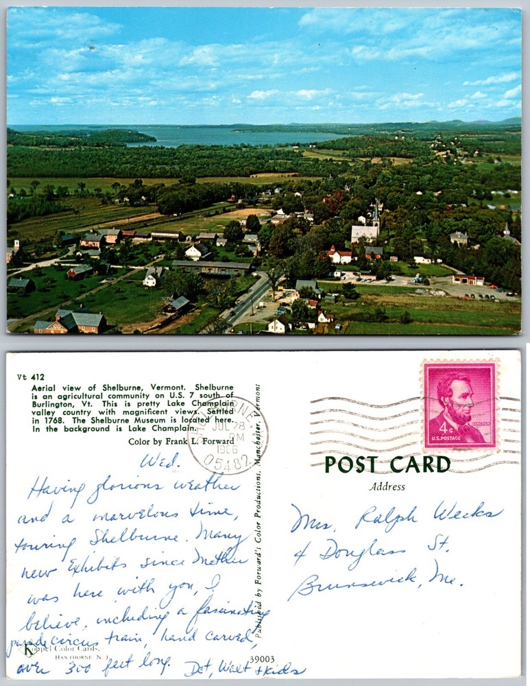 Shelburne Vermont Aerial View Postcard