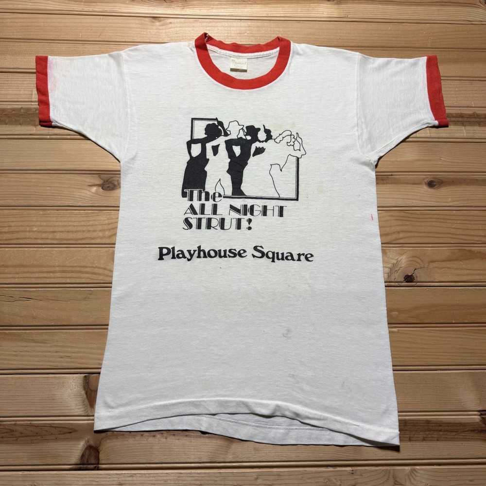 Vintage 70s The All Night Strut Playhouse Square Ringer T-Shirt Youth - Medium