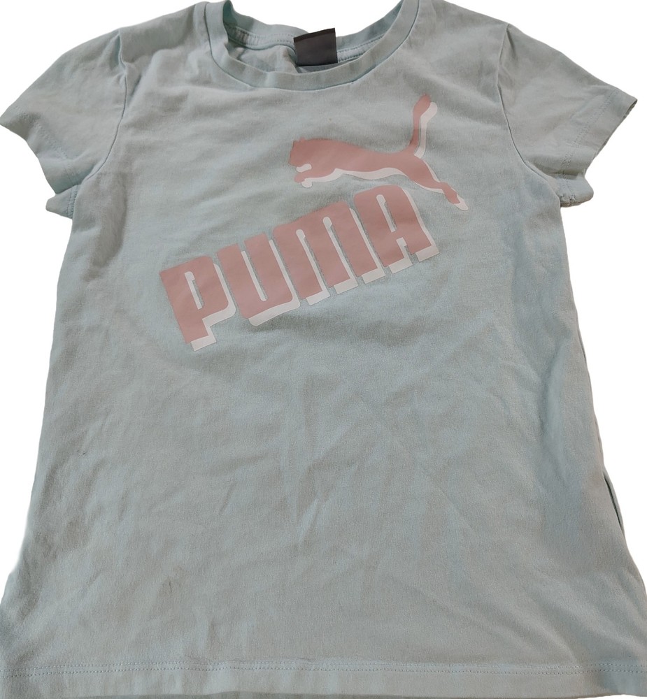 Women's Small MInt Green & Pink Short Sleeve Puma Logo Graphic T-Shirt