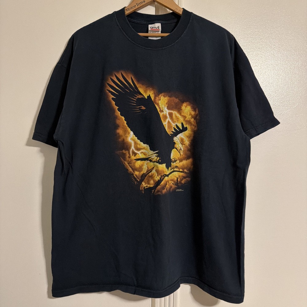 Vintage Human i Tees Lightning Bald Eagle Big Graphic T Shirt Men’s Size XL Y2K