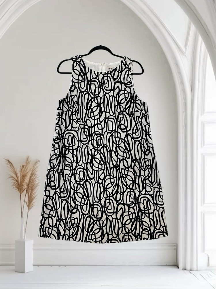 Anne Klein Black Geo Print Sleeveless Midi Dress Size 12 Party Event Career