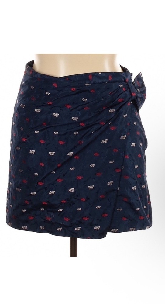 Banana Republic Faux Wrap Skirt Womens Size 14 Large Jacquard Embroidered Knot