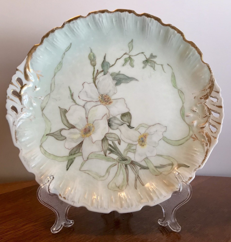 Vintage Limoges, Cake Plate 10.5”, Magnolia Floral, c. “1896-1900”, MR France