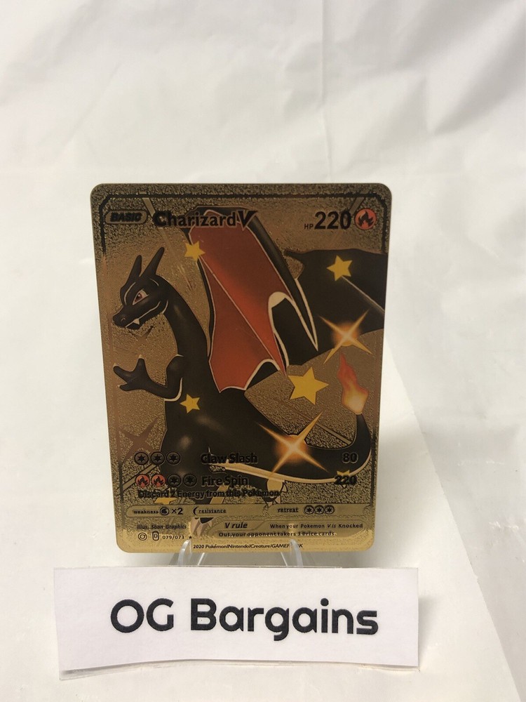 Pokemon Charizard V HP 220 Gold Foil Fan Art Textured Card LP