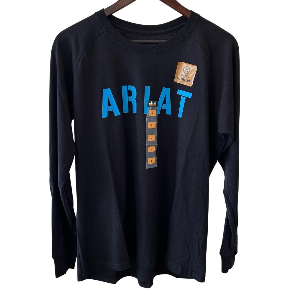 Ariat Rebar Work Shirt Women Large Black Long Sleeve Logo Graphic Tee Pre-Shrunk