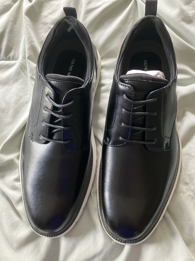 Bruno Marc Men's Oxford Casual Shoes Black/White Lace-Up Faux Leather US 9.5