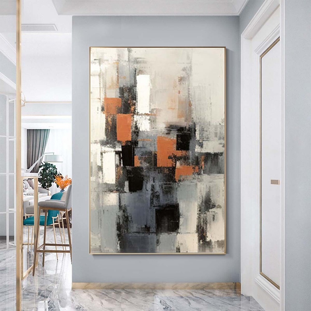 Large Abstract Oil Painting Handmade Canvas Colorful Textured Painting Grey Art