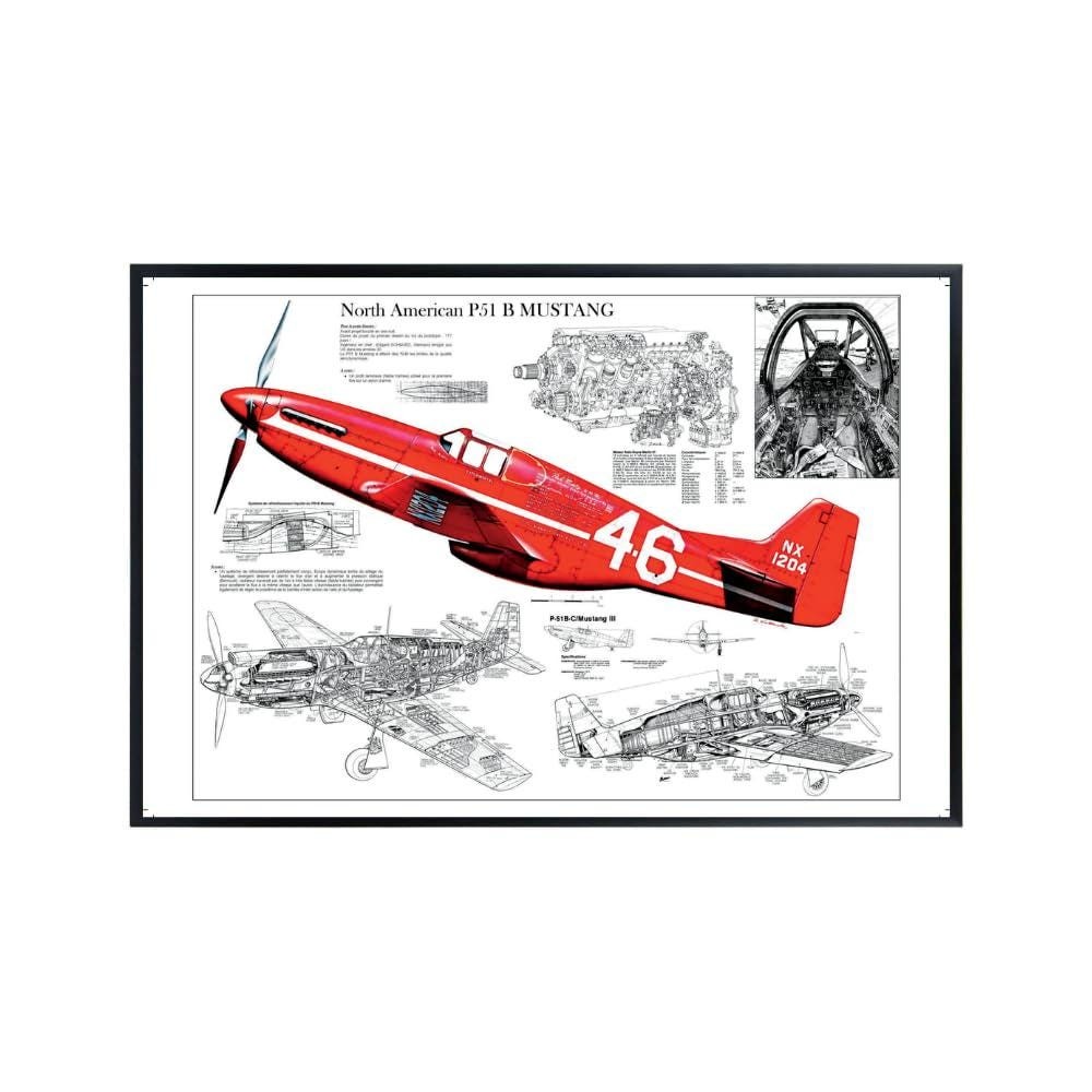P51 Mustang Blueprint Poster Vintage Military Aviation Wall Art WWII Airplane