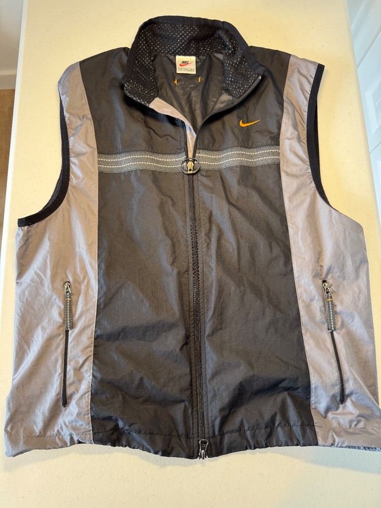 90s Vtg Nike Grey Nylon Windbreaker Vest Zip Up White Tag Indonesia Sz Medium