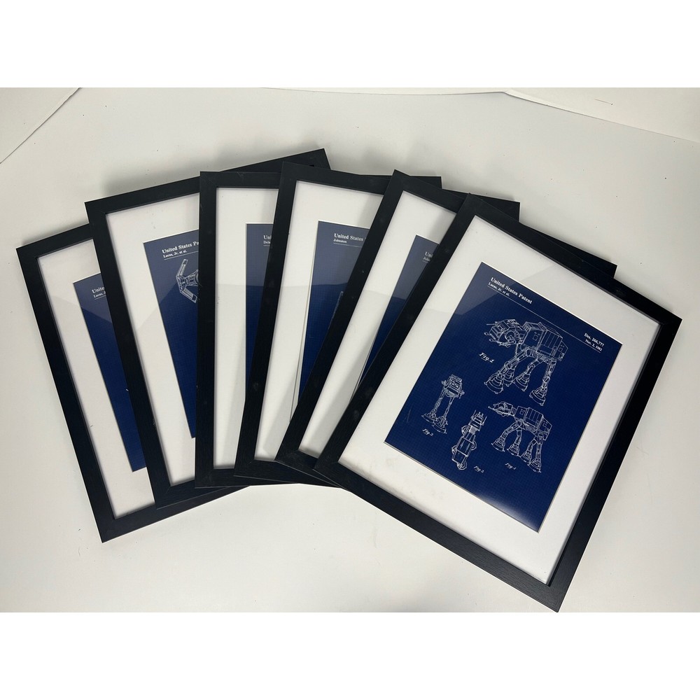 Star Wars Framed Blueprint Patent Art Set of 6 Including AT-AT and Tie Bomber