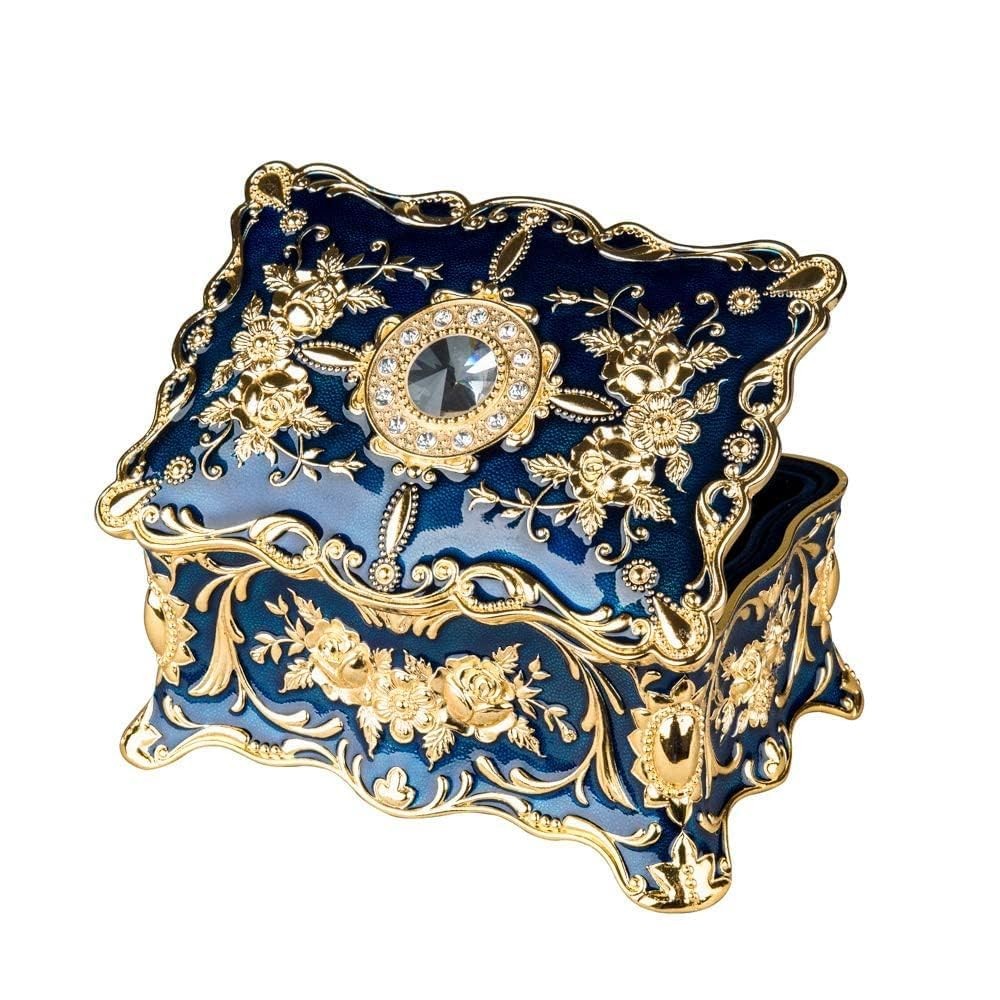 Vintage Two-Tier Rectangle Jewelry Box for Rings Earrings and Trinkets