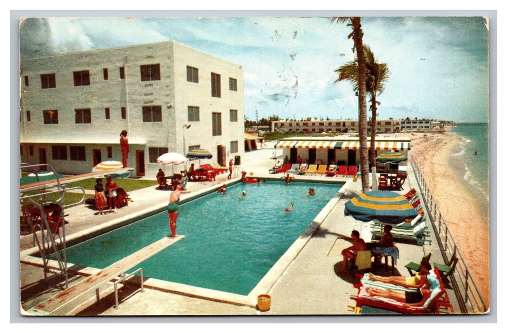 Miami Beach FL The Kimberly Hotel Aerial View Ocean Front Postcard Posted 1954