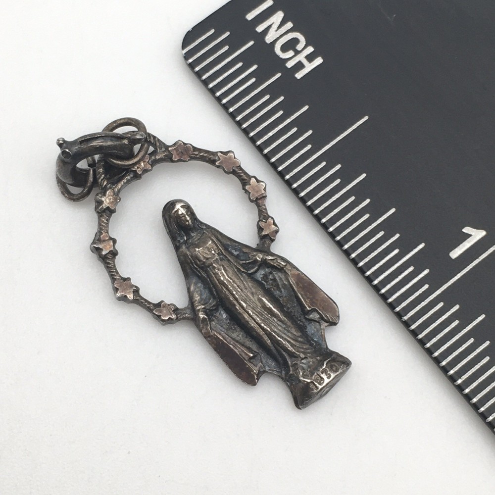 Vintage Sterling Silver Miraculous Mary 1830 Charm Marked Sterling Italy 2g #38