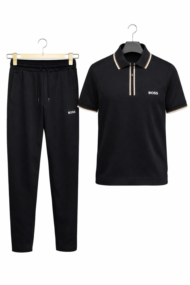 BOSS Men’s Black Tracksuit Set Jogger Pants & Track Jacket Logo Drawstring L