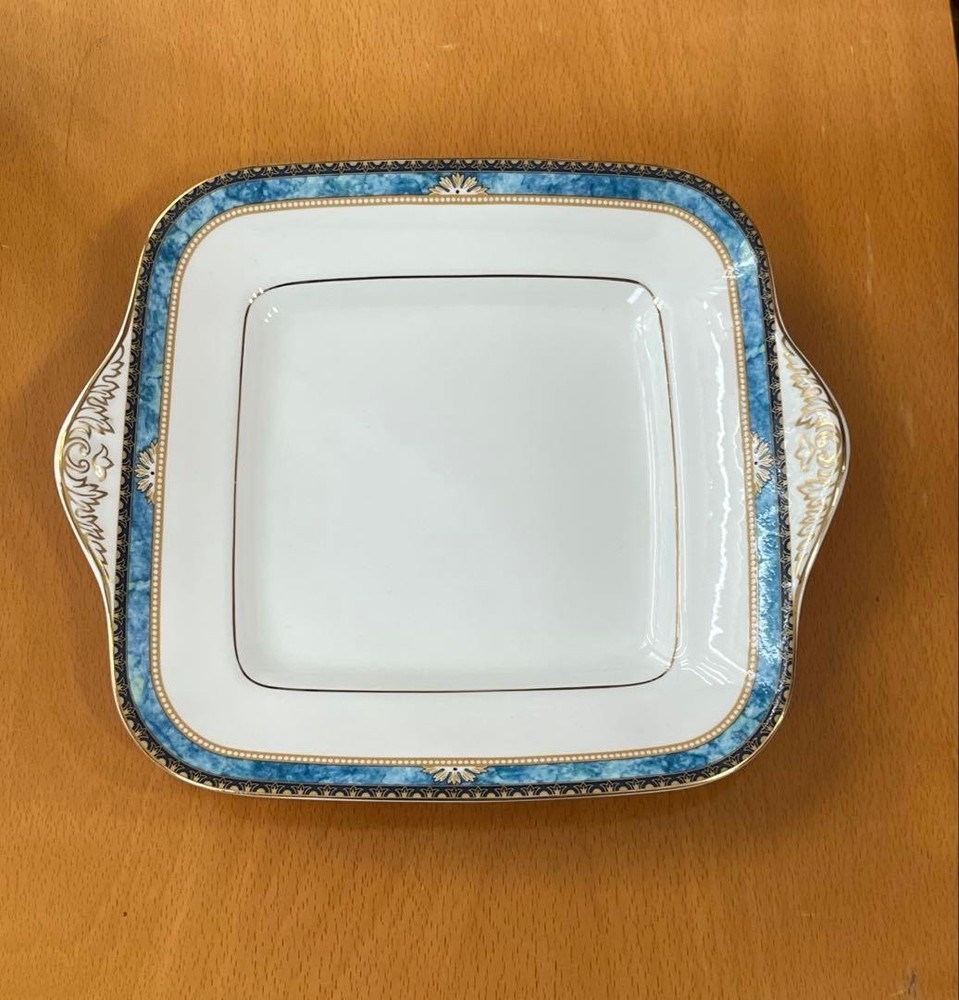 Wedgwood Blue Bone China Square Plate with Gold Trim Made in England