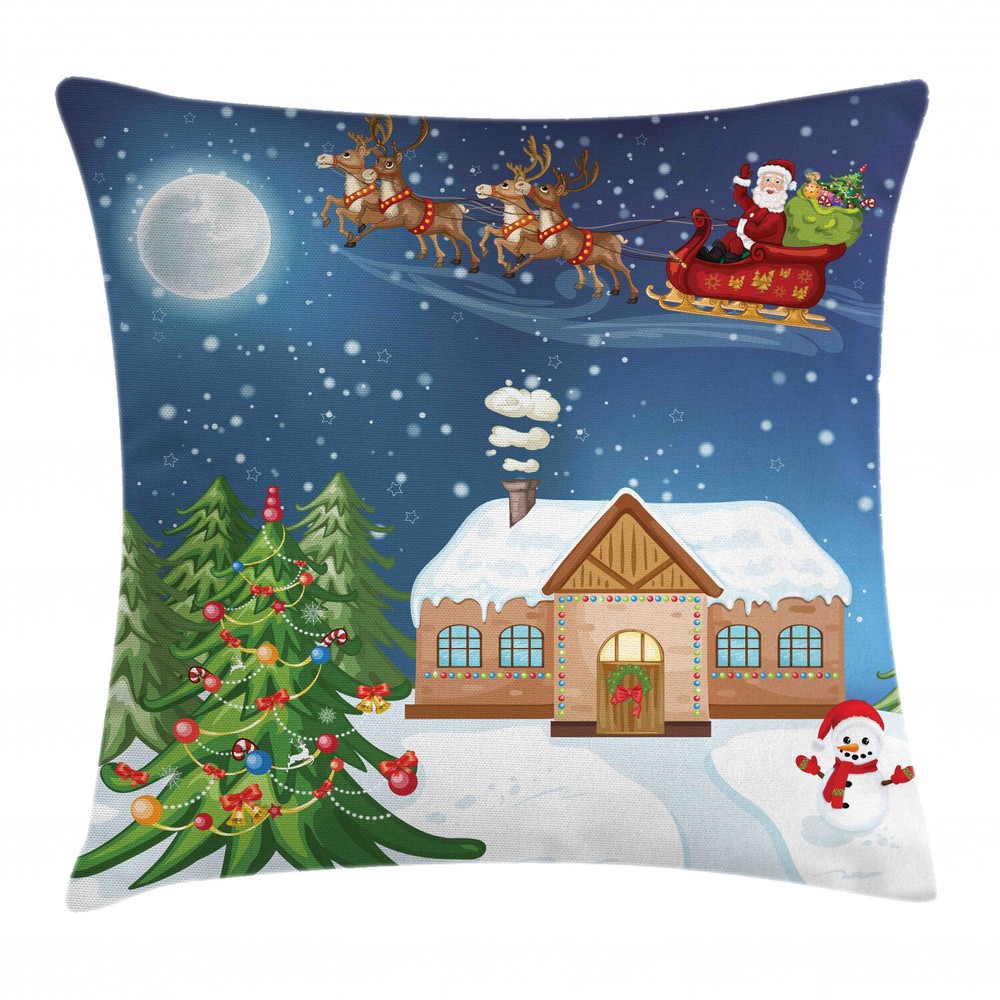 Santa and Rudolf Christmas Square Throw Pillow Cover 20 Inches