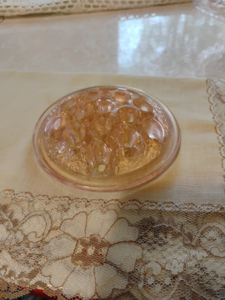 Vintage Depression Glass Pink Large 16-hole Flower Frog 1920's-30's Art Deco