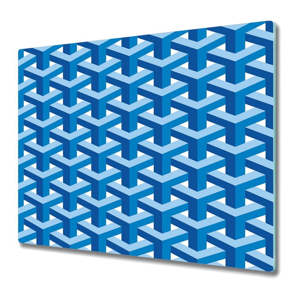 Glass Worktop Kitchen Chopping Board Escher blue lines and white 60x52