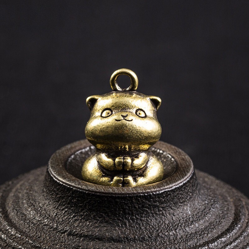 Pure Brass Cat Keychain Pendant Animal Keyring Hanging Figure Ornament Miniature