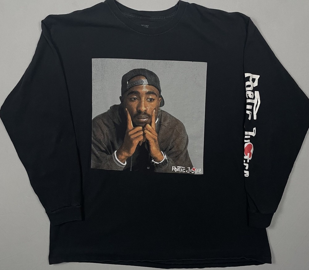 Tupac Shakur Poetic Justice Mens Long Sleeve Shirt XL Black T-Shirt 2PAC