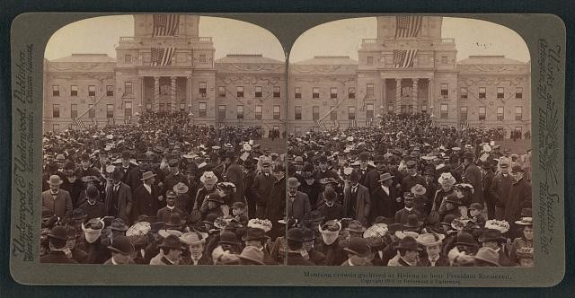 Stereograph,Helena,Montana,President Theodore Roosevelt,Crowd,Hear,1903