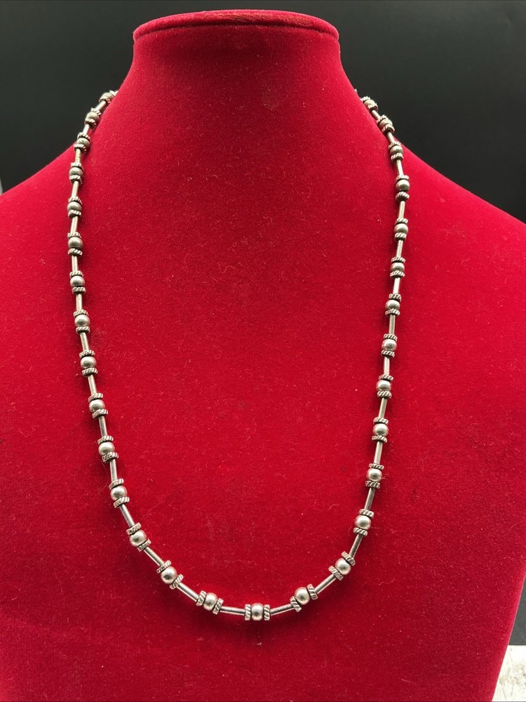 Vintage Napier Silver Tone Dot-Dash Ball and Bar Link Chain Necklace 14”