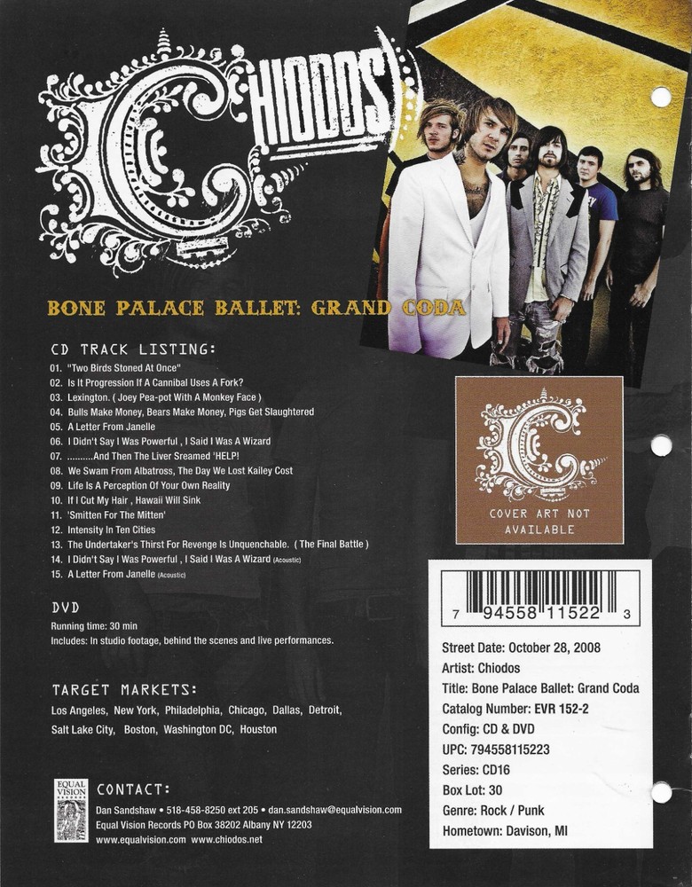 CHIODOS Rare VINTAGE 2008 PROMO TRADE AD Poster for Bone Palace MINT 8.5x11