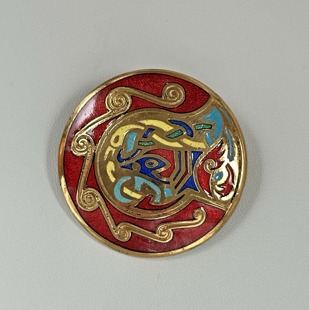 Vtg Kells Design Celtic Bird Multicolor Enamel Gold Tone Brooch Pin Or Pendant