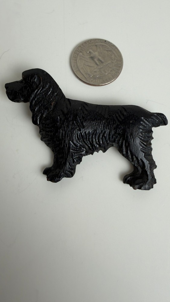 Vintage Carved Wood Cocker Spaniel Dog Brooch Pin | Mid Century C-Clasp