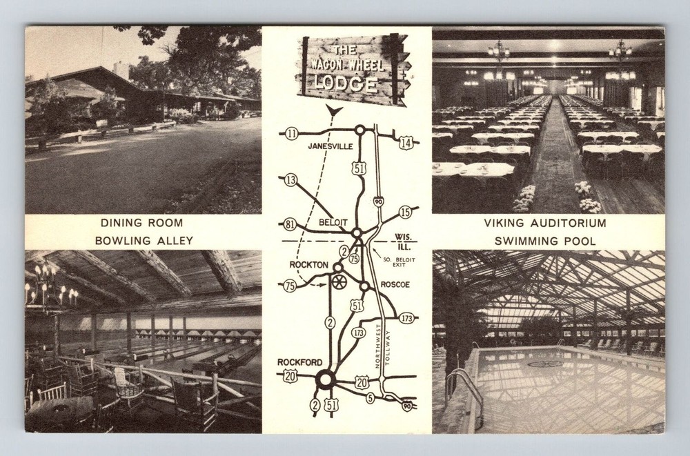 Rockton IL-Illinois, Wagon Wheel Lodge, Advert, Vintage Postcard