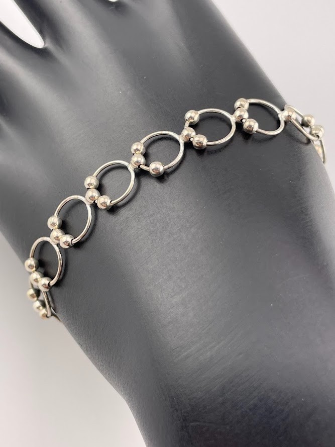 India 925 Sterling Silver 8.6Mm Beaded Circle Link Bracelet 7