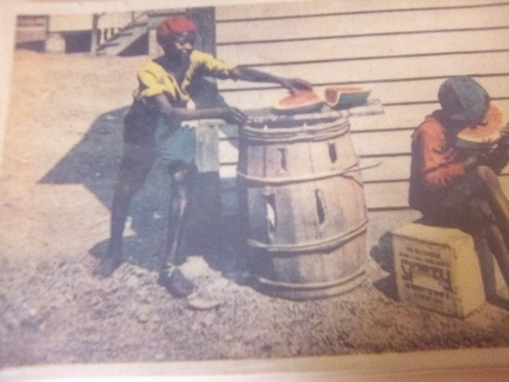 postcard Two Black Women Cutting and Earing Watermelon