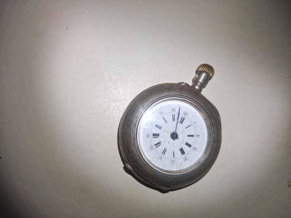 Vintage Swiss A G Roberts & Cie Silver 0.800 Pocket Watch with Train Engraving