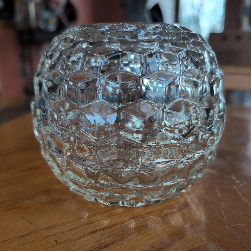 Vintage Homco Fostoria Clear Glass Fairy Light Cubist Candle Holder 4.5”×5.5”