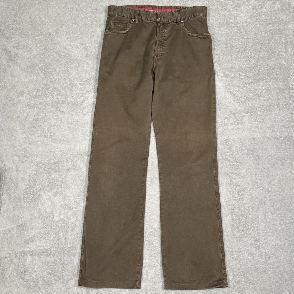 Ermenegildo Zegna Brown Cotton Twill Pants 5 Pocket Straight Leg Italy Men 34x34