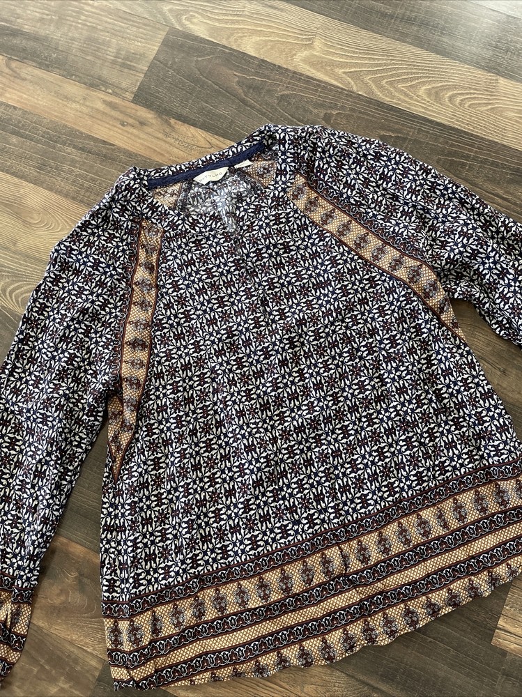11-1 Tylho Aubina Peasant Top ~ Brown Popover Boho Blouse Anthro size Small-READ