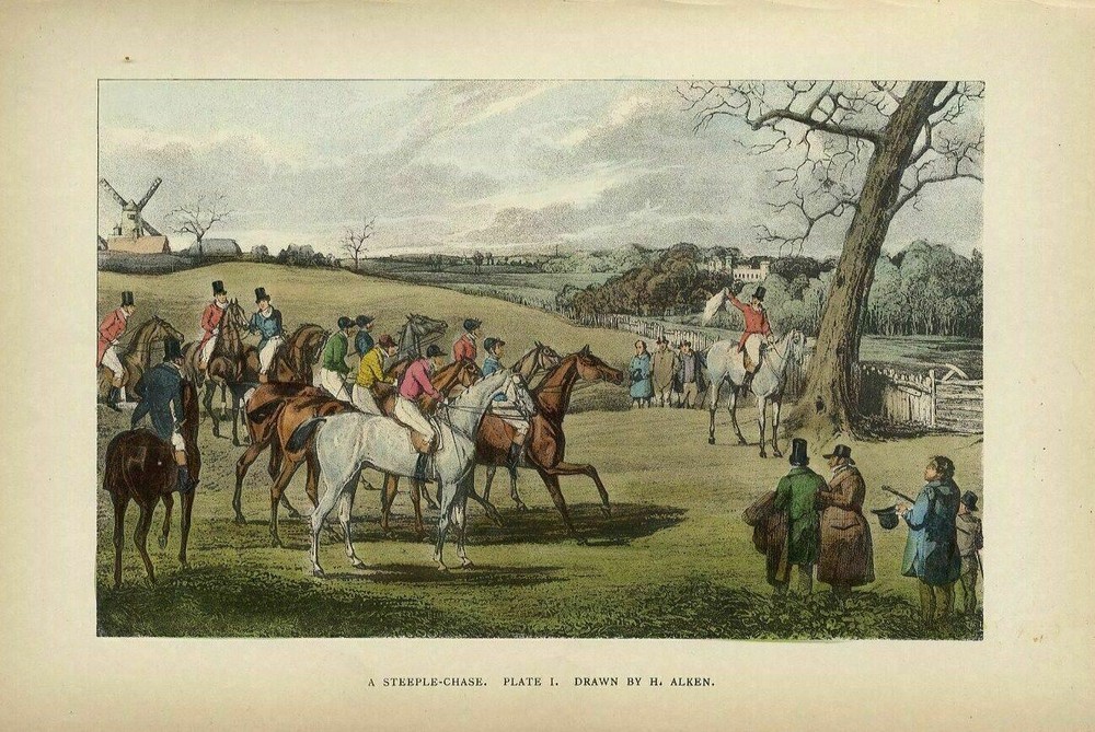 HORSE RACING JOCKEYS RIDERS MEET BEFORE THE START OF THE STEEPLECHASE HORSE RACE