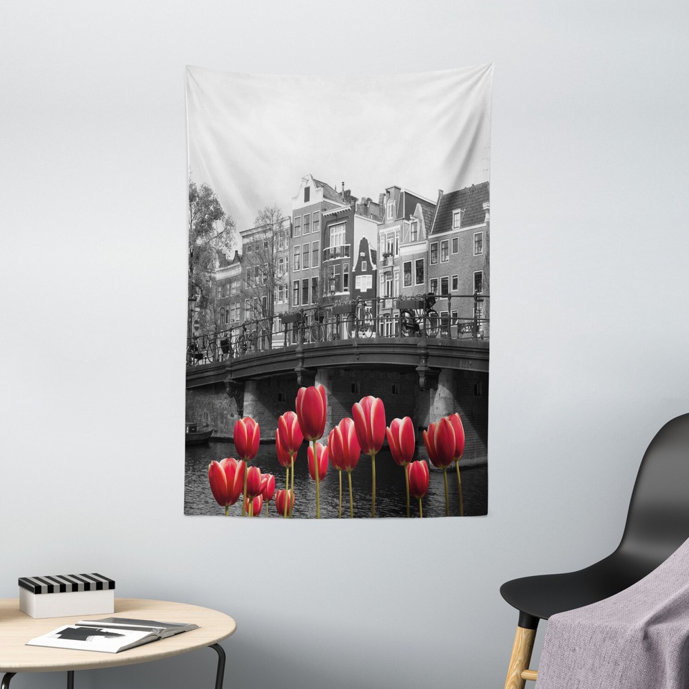 Black and White Tapestry Amsterdam Canal Print Wall Hanging Decor