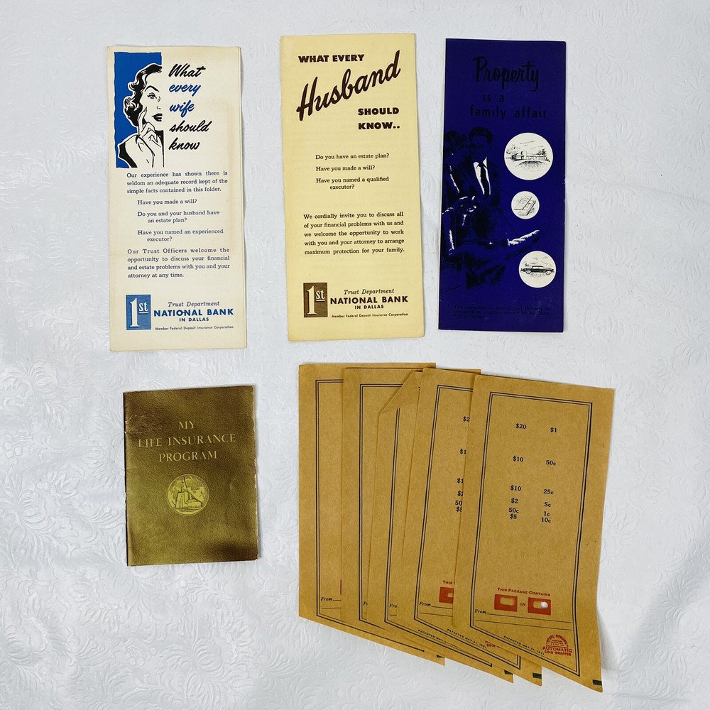 Lot Vtg Bank Ephemera What Every Wife Should Know Brochure Life Insurance Coins