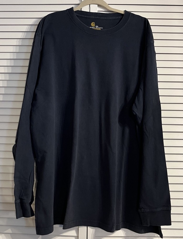 Carhartt Original Fit Long Sleeve T Shirt-Mens 2XL Navy Blue Work Shirt