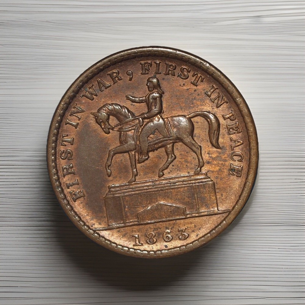 1863 Civil War Token,CWT, Washington On Horse, Union Forever, Choice AU