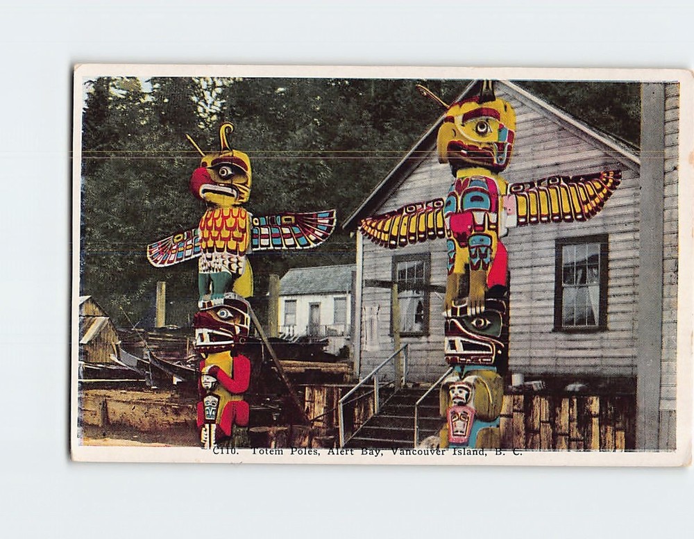 Postcard Totem Poles Alert Bay Vancouver Island BC Canada