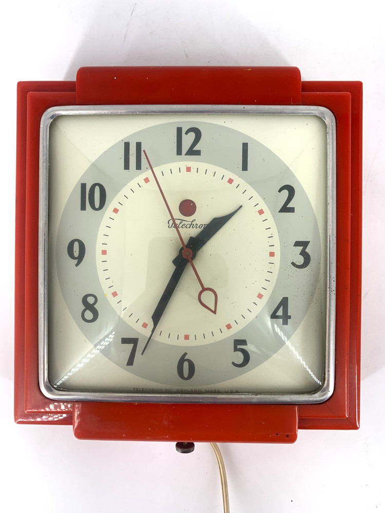 Telechron Model 2H25 Art Deco Electric Red Clock Run Fine Read Condition