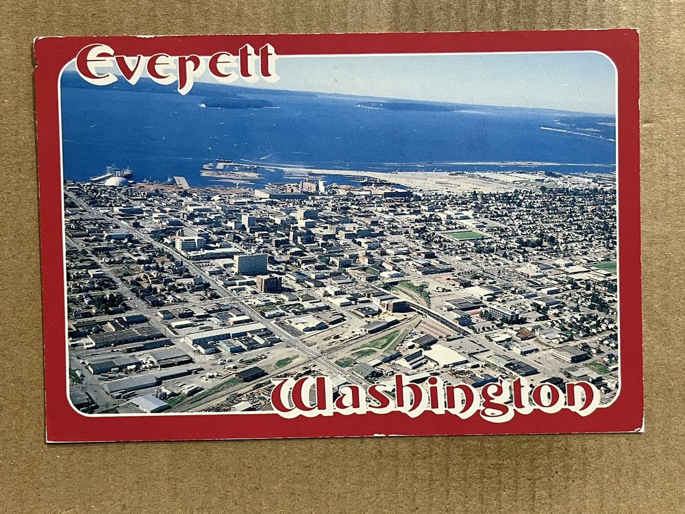 Postcard Everett WA Washington Aerial View Waterfront Vintage PC