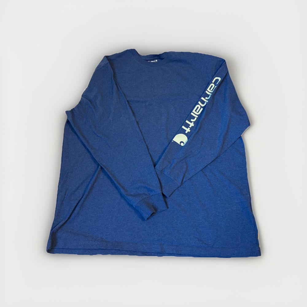 Carhartt Long Sleeve Graphic T-Shirt Blue Logo Sleeve Workwear Men’s XL